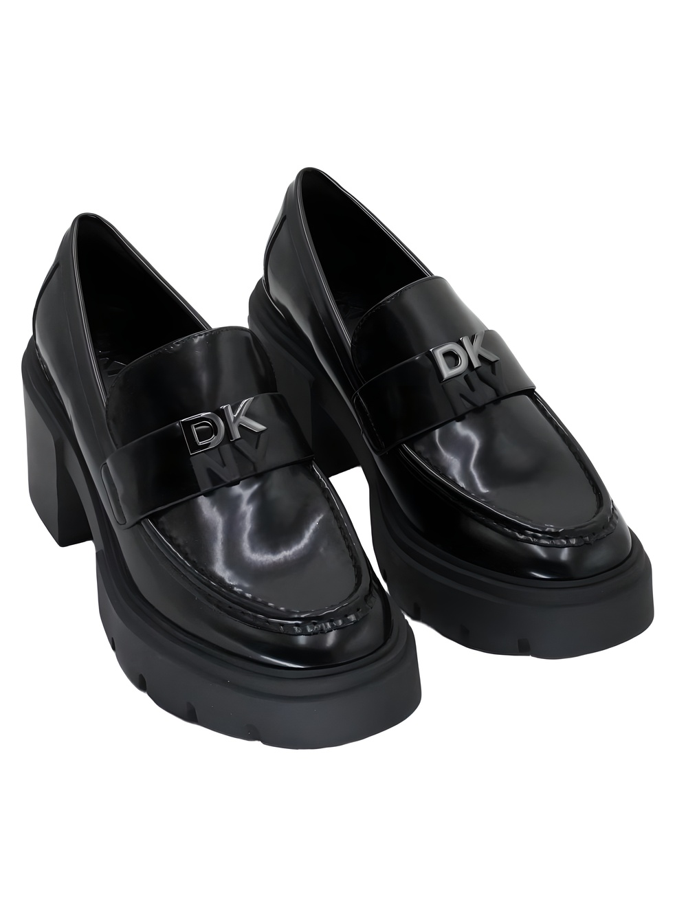 DKNY Texas Womens Black Patent Platform Heeled Loafers Size 8.5M